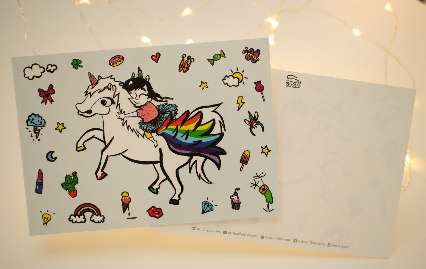 Magische Einhorn-Postkarte – Buntes Regenbogen-Design für Kinder & Einhorn-Fans- Geschenk Karte. Kostenloser Versand ab 6€