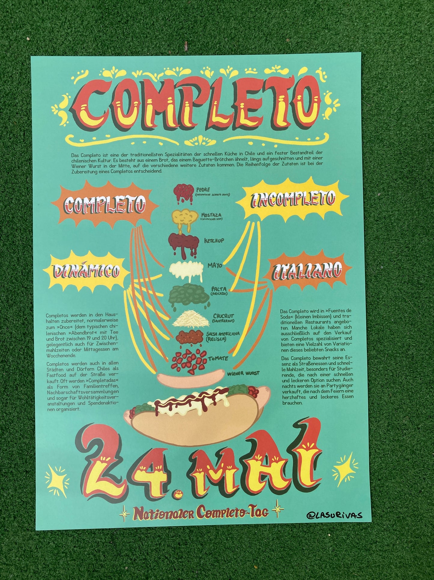 "Completo" – Chilenisches Hotdog-Plakat DIN A3- Kostenloser Versand ab 2 Bestellungen
