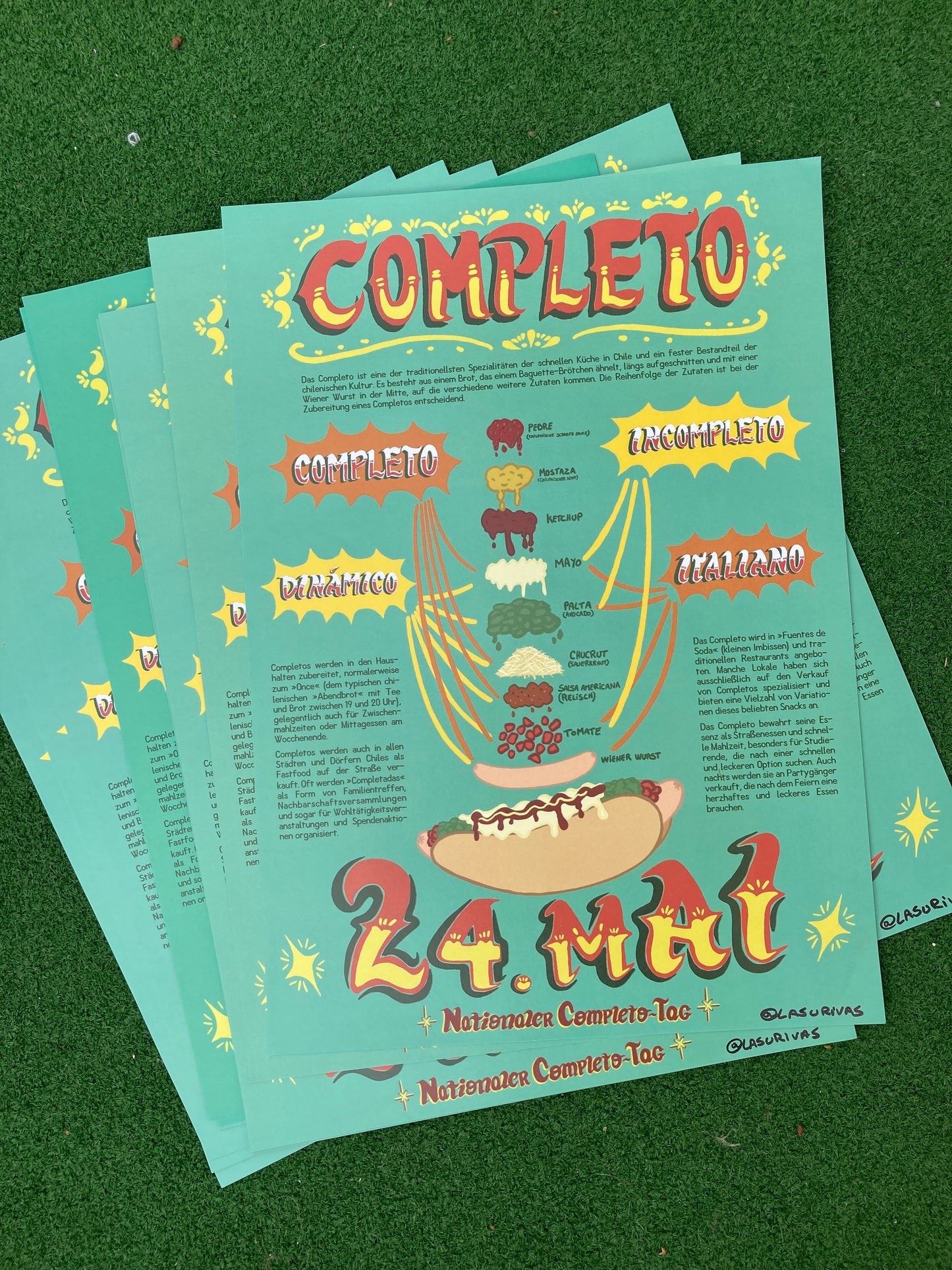 "Completo" – Chilenisches Hotdog-Plakat DIN A3- Kostenloser Versand ab 2 Bestellungen