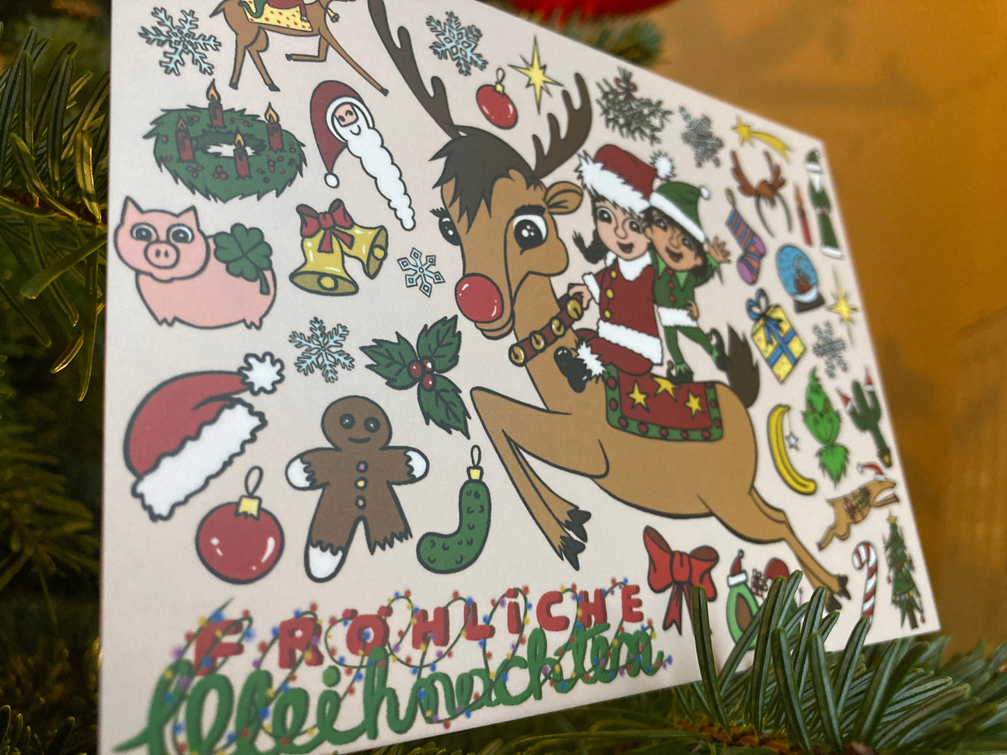 Fröhliche Weihnachten – Lustige Weihnachtskarte im Cartoon-Stil. Kostenloser Versand ab 6€