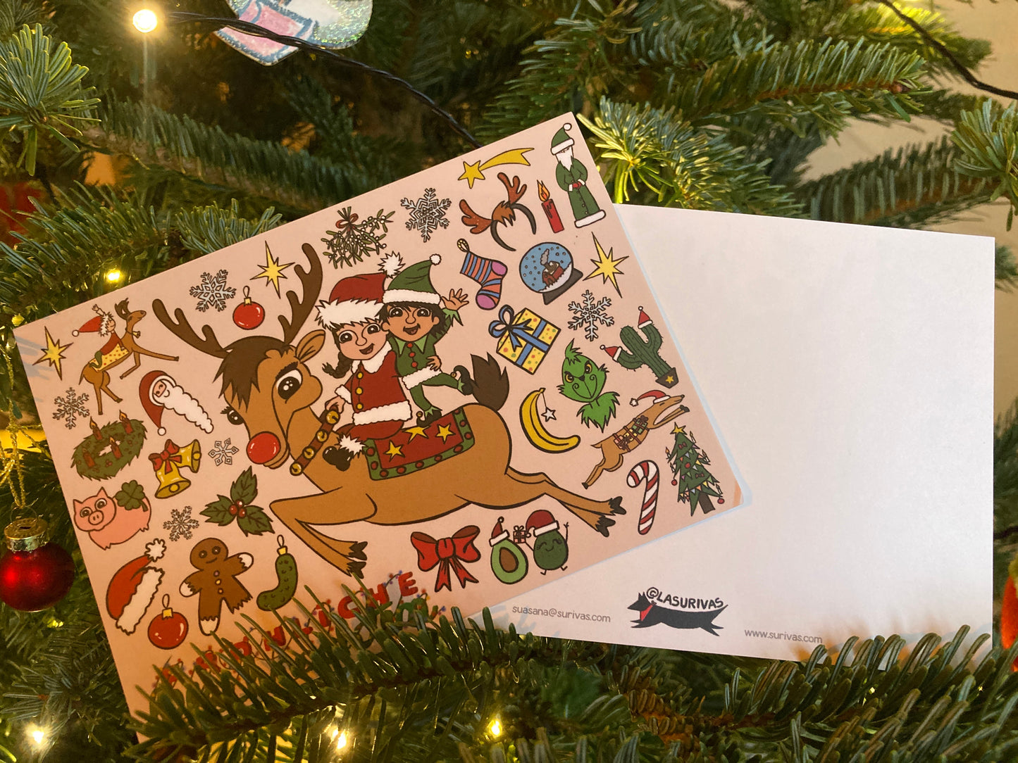 Fröhliche Weihnachten – Lustige Weihnachtskarte im Cartoon-Stil. Kostenloser Versand ab 6€