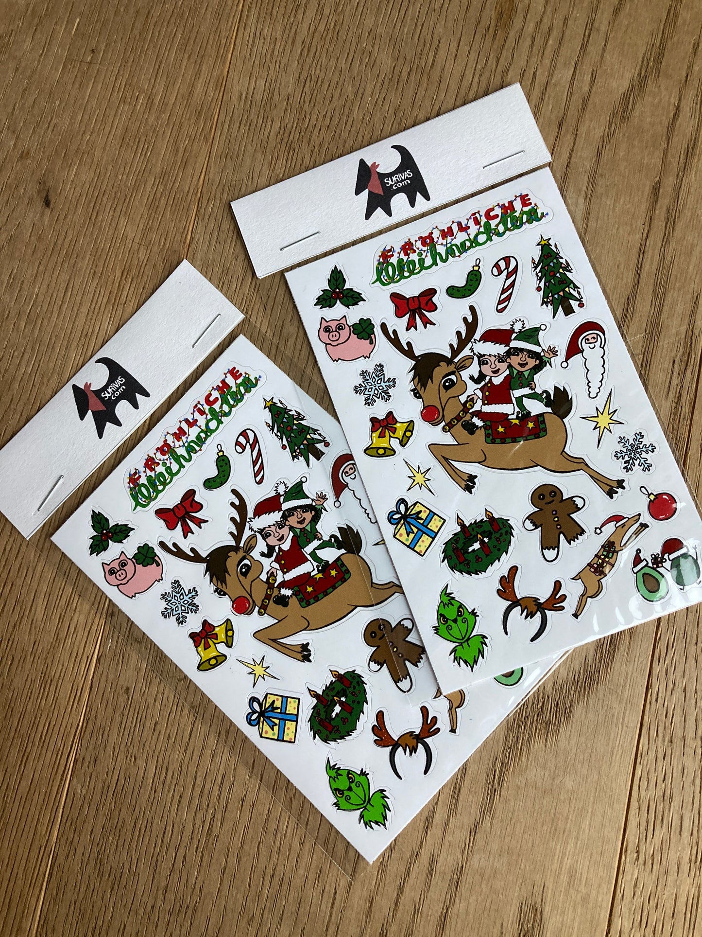 Fröhliche Weihnachten – Festliche Weihnachtssticker im Cartoon-Stil. Kostenloser Versand ab 6€