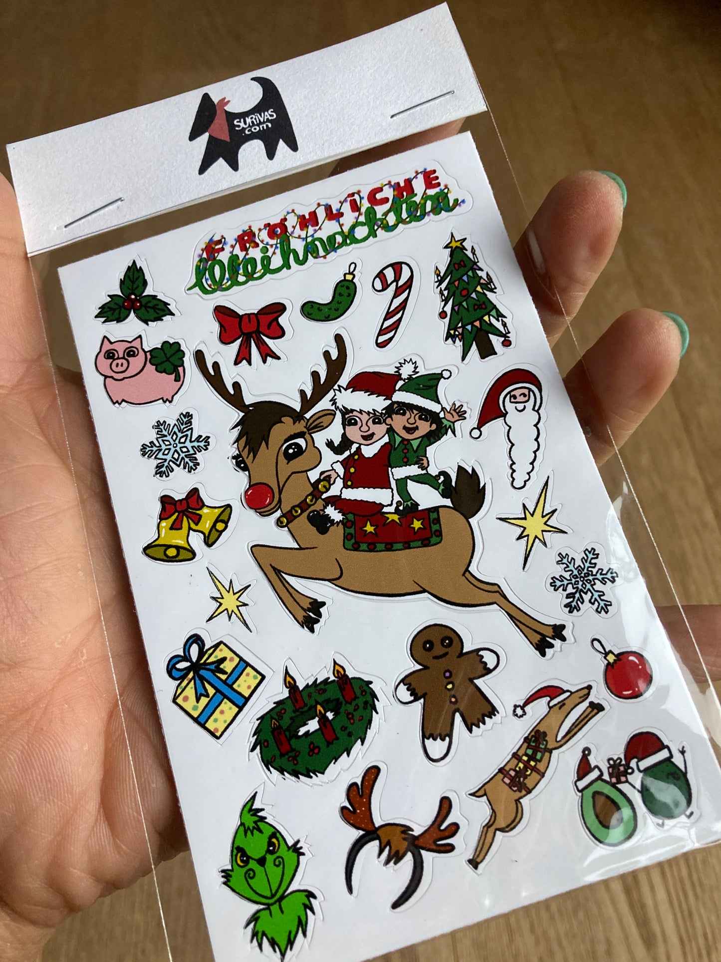 Fröhliche Weihnachten – Festliche Weihnachtssticker im Cartoon-Stil. Kostenloser Versand ab 6€