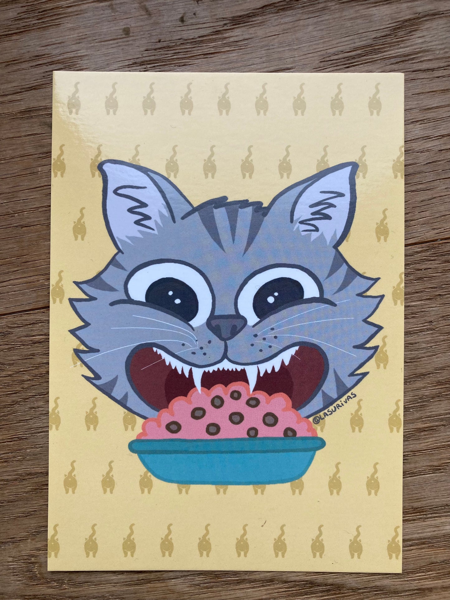 Miau! Katze-Karte, Katzenfreude – miezekatze Karte Lustige Katzen Karte Katzen Füttern. Illustrierte Katze, Katze Cartoon, Grüßkarte. Kostenloser Versand ab 6€